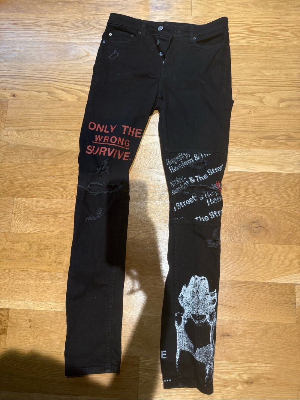Ksubi Black Slim Straight Jeans with Red and White Graphics